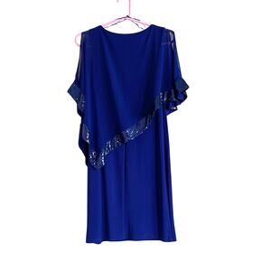 R & M Richards blue sequin cocktail dress size 4P Glam Mother-of-the Bride